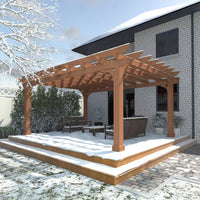 14 Ft. W X 12 Ft. D Cedar Wood Patio Pergola Shade Structure for Outdoor, Brown