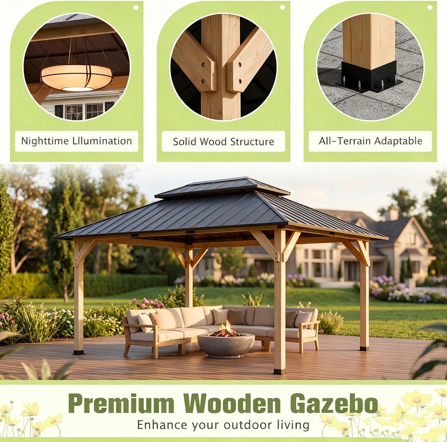 10' X 12' Wooden Gazebo,Patio Hardtop DIY Color Gazebo Wood