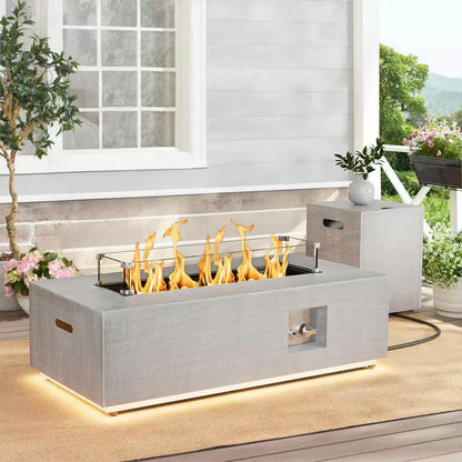 42 In. 50,000 BTU Rectangle Fire Pit Table in Gray Outdoor Propane Gas Fire Pit Table with LED Light