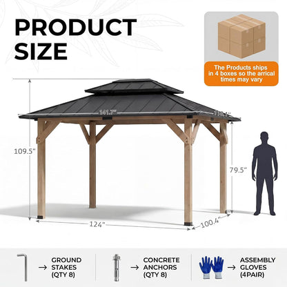 10' X 12' Wooden Gazebo,Patio Hardtop DIY Color Gazebo Wood