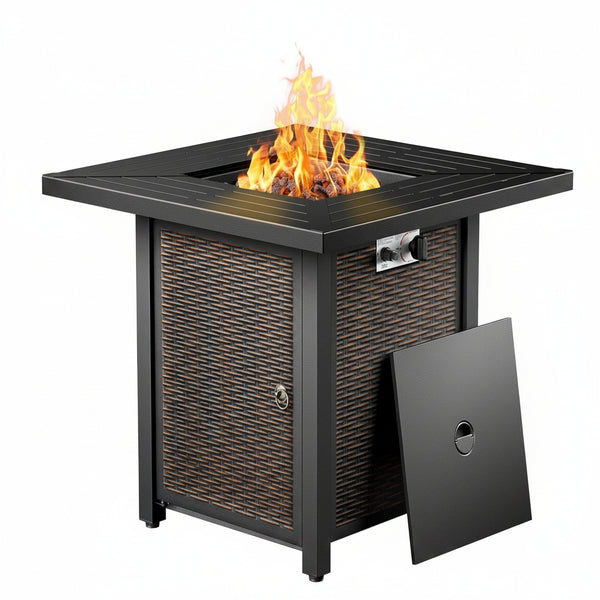 30 Inch Fire Pit Table, Propane Gas Fire Pit Table with 50,000 BTU, Outdoor Patio Firepit Table with Cover Plate, Square Fire Table for Patio, Deck, Backyard