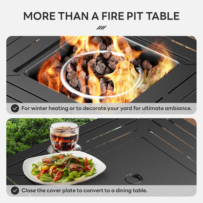 30 Inch Fire Pit Table, Propane Gas Fire Pit Table with 50,000 BTU, Outdoor Patio Firepit Table with Cover Plate, Square Fire Table for Patio, Deck, Backyard