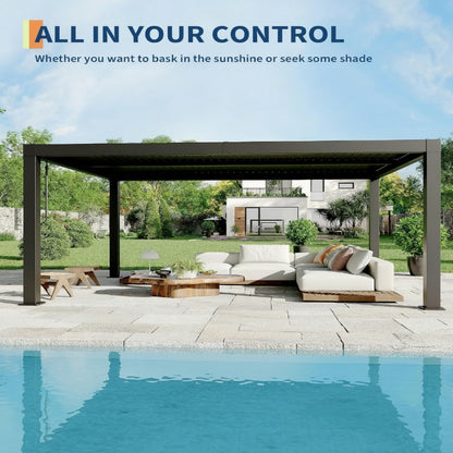 All-Aluminum Louvered Pergola 12 Ft X 16 Ft, Outdoor Pergola with Adjustable Louvered Roof, Reinforced Aluminum Frame, Integrated Drainage System, Hardtop Gazebo for Patio, Deck, Gray