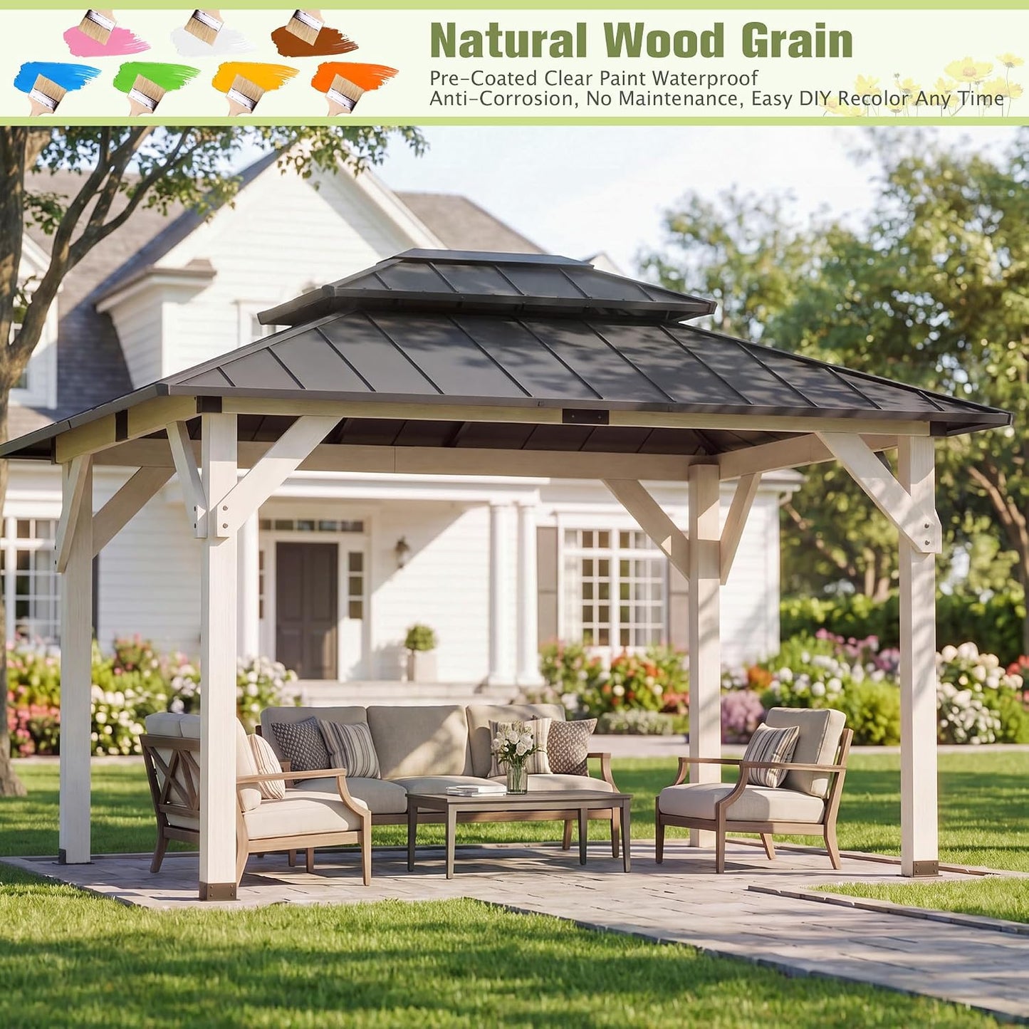 10' X 12' Wooden Gazebo,Patio Hardtop DIY Color Gazebo Wood
