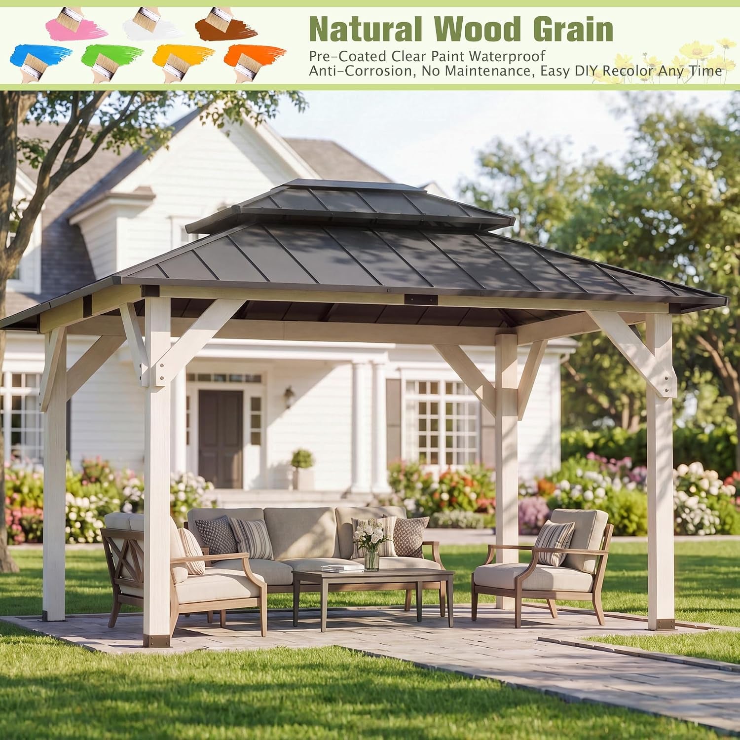 10' X 12' Wooden Gazebo,Patio Hardtop DIY Color Gazebo Wood