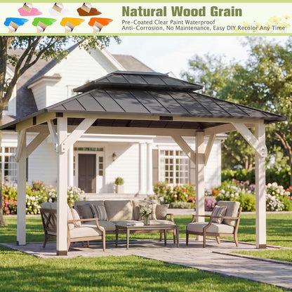 10' X 12' Wooden Gazebo,Patio Hardtop DIY Color Gazebo Wood
