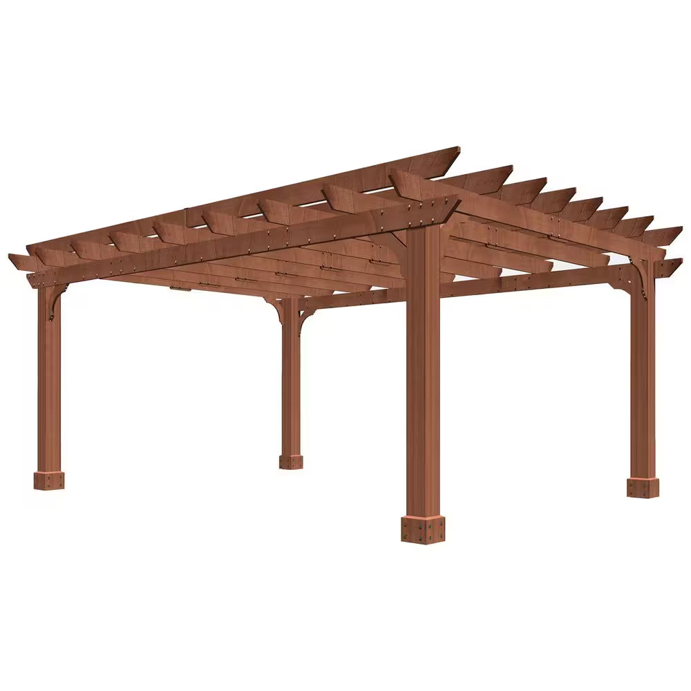 14 Ft. W X 12 Ft. D Cedar Wood Patio Pergola Shade Structure for Outdoor, Brown