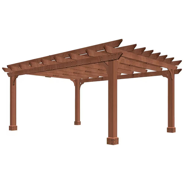 14 Ft. W X 12 Ft. D Cedar Wood Patio Pergola Shade Structure for Outdoor, Brown