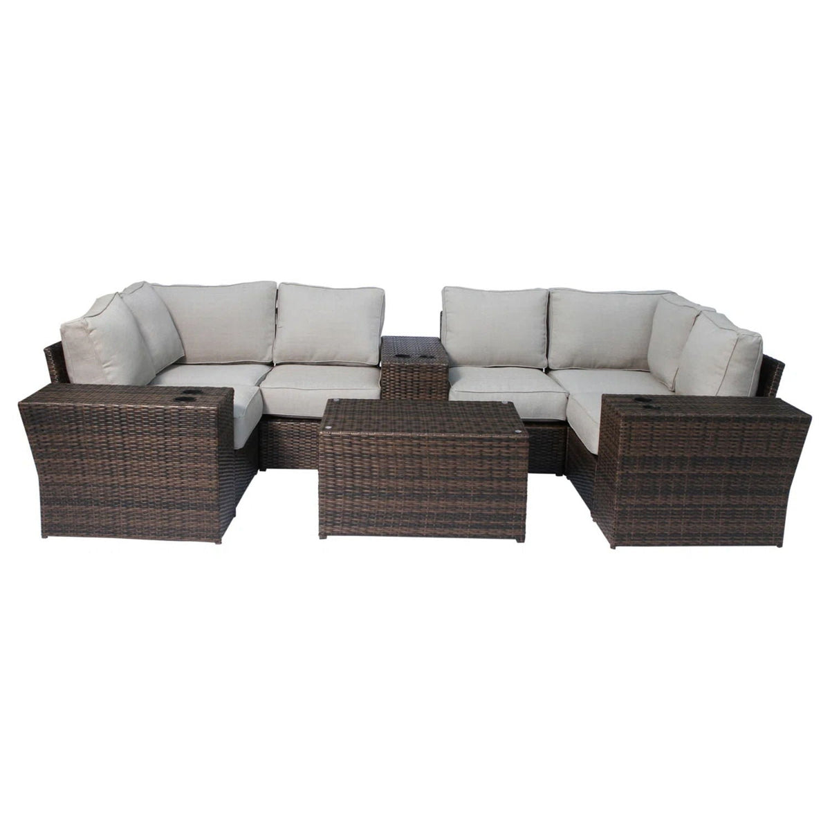 Wicker Outdoor Sectional With Weather Resistant Cushions And Table