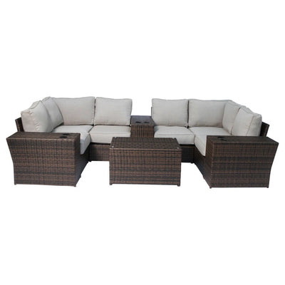 Wicker Outdoor Sectional With Weather Resistant Cushions And Table