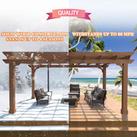 14 Ft. W X 12 Ft. D Cedar Wood Patio Pergola Shade Structure for Outdoor, Brown