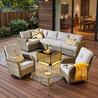 9 Pieces Patio Furniture Set outside Furniture Wicker Patio Conversation Set with Swivel Chairs, Outdoor Furniture for Garden, Gray