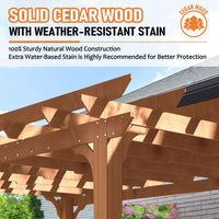 14 Ft. W X 12 Ft. D Cedar Wood Patio Pergola Shade Structure for Outdoor, Brown