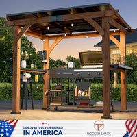 Modern Shade Wood Grill Gazebo 6X8 with USB Charging Power Strip & Shelves