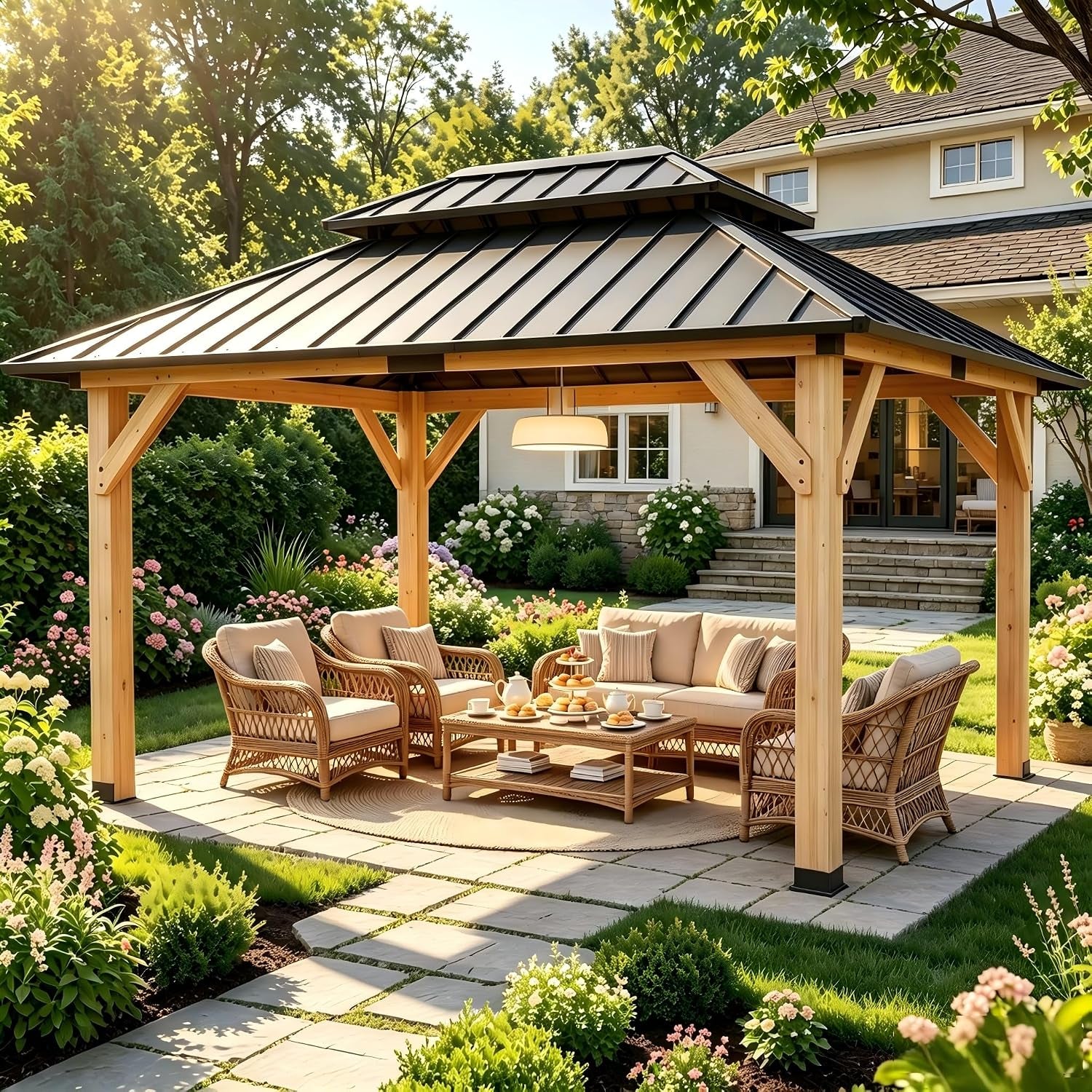 10' X 12' Wooden Gazebo,Patio Hardtop DIY Color Gazebo Wood