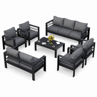 Aluminum Patio Furniture Set Built for All Weather, 7 Piece, Waterproof Covers, 5-Inch Cushions, 9 Seats