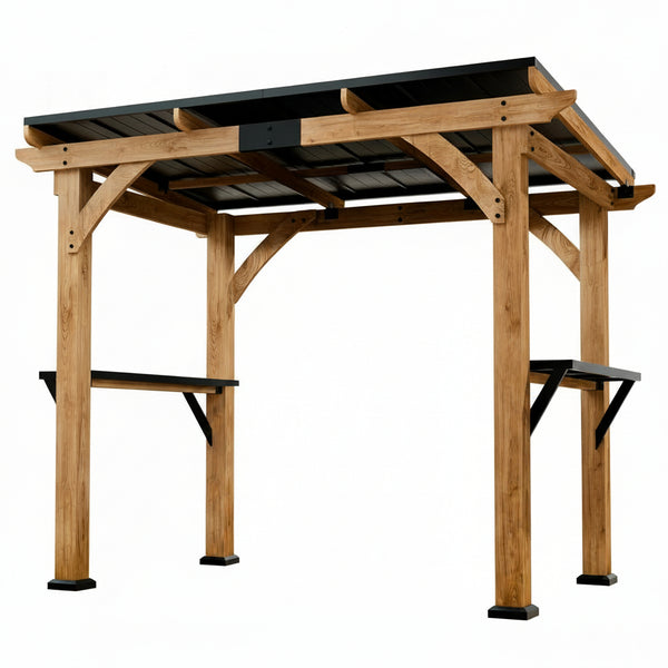 Outdoor Grill Gazebo Built to Protect and Power, Cedar Wood Frame, Steel Roof, USB Charging Ports