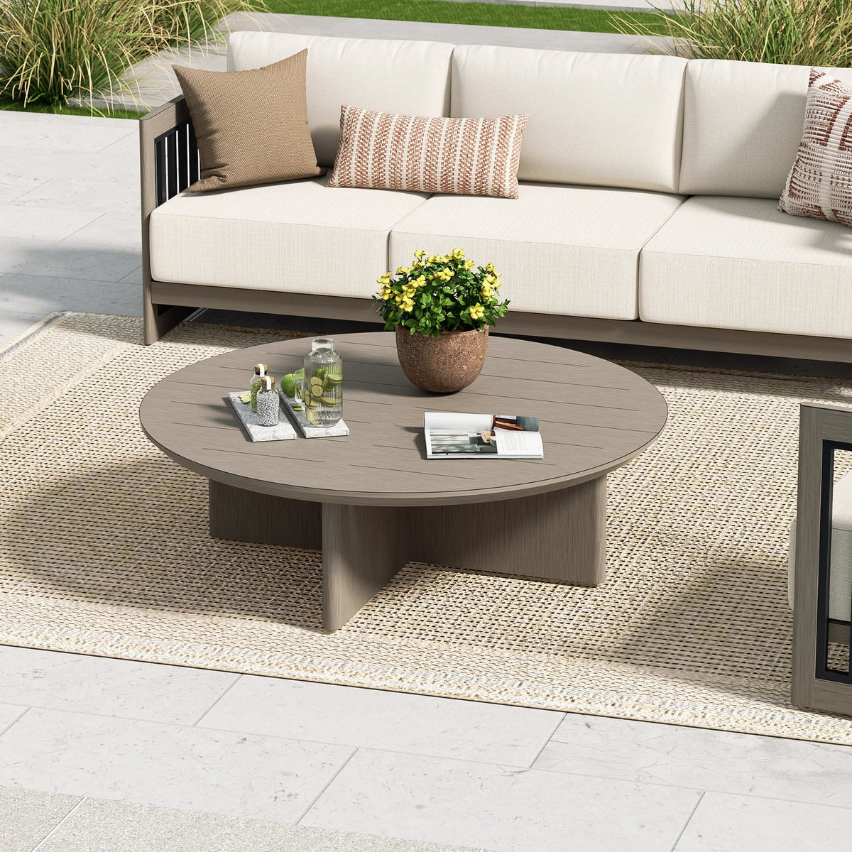 Outdoor Parlor 6-Piece Swivel Aluminum Patio Conversation Set with Ottoman