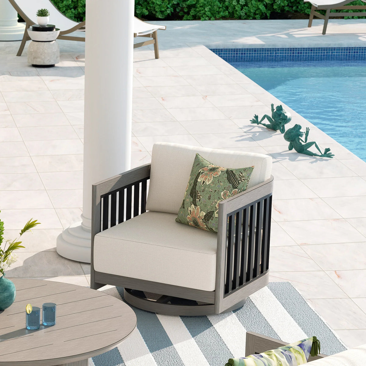 Outdoor Parlor 6-Piece Swivel Aluminum Patio Conversation Set with Ottoman