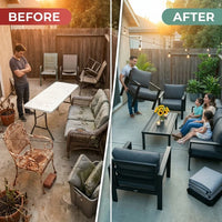 Aluminum Patio Furniture Set, 7 Piece Metal Outdoor Set, Patio Furniture Set with Waterproof Covers for Backyard Garden（Grey） — Before & After