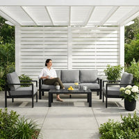 Aluminum Patio Furniture Set, 7 Piece Metal Outdoor Set, Patio Furniture Set with Waterproof Covers for Backyard Garden（Grey） — Lifestyle