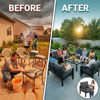 Aluminum Patio Furniture Set Built for All Weather, 7 Piece, Waterproof Covers, 5-Inch Cushions, 9 Seats — Before & After