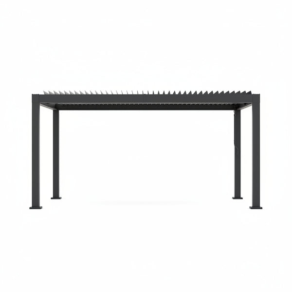 All-Aluminum Louvered Pergola 12 Ft X 16 Ft, Outdoor Pergola with Adjustable Louvered Roof, Reinforced Aluminum Frame, Integrated Drainage System, Hardtop Gazebo for Patio, Deck, Gray