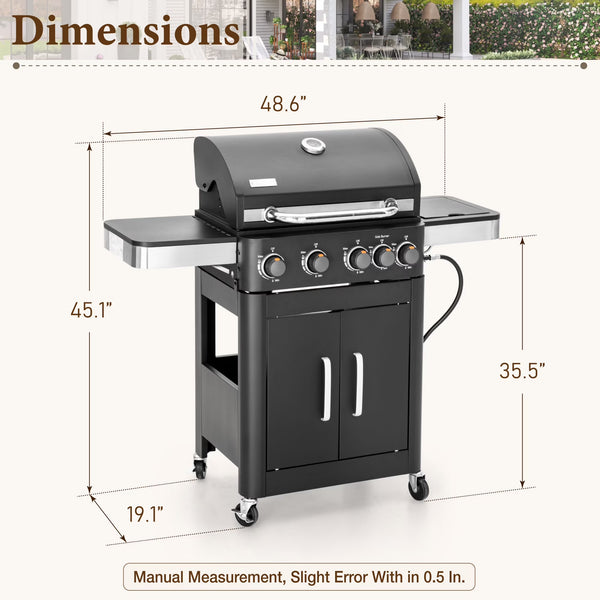 Propane Gas Grill Built for Versatile Cooking, 4 Burner 46,700 BTU, Side Burner, 510 Sq In Cooking Area