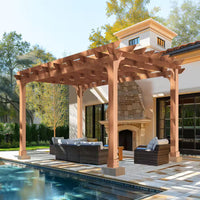 14 Ft. W X 12 Ft. D Cedar Wood Patio Pergola Shade Structure for Outdoor, Brown