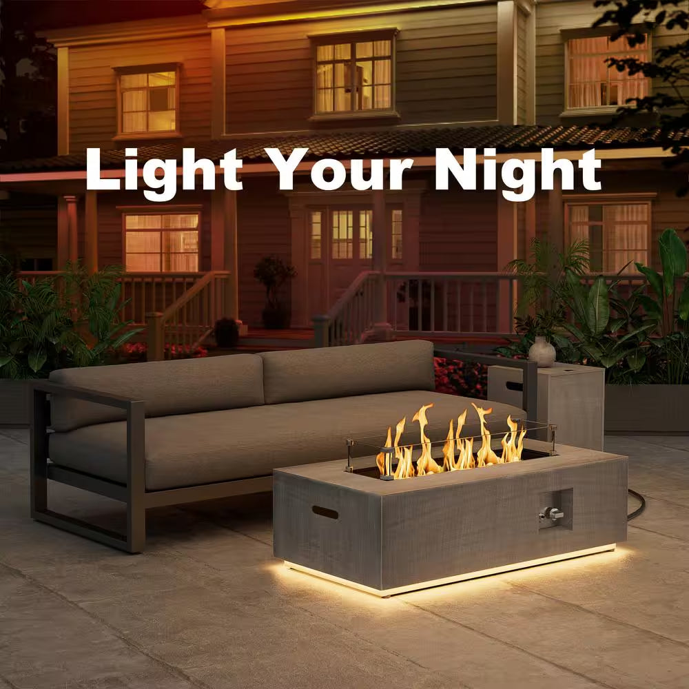 42 In. 50,000 BTU Rectangle Fire Pit Table in Gray Outdoor Propane Gas Fire Pit Table with LED Light