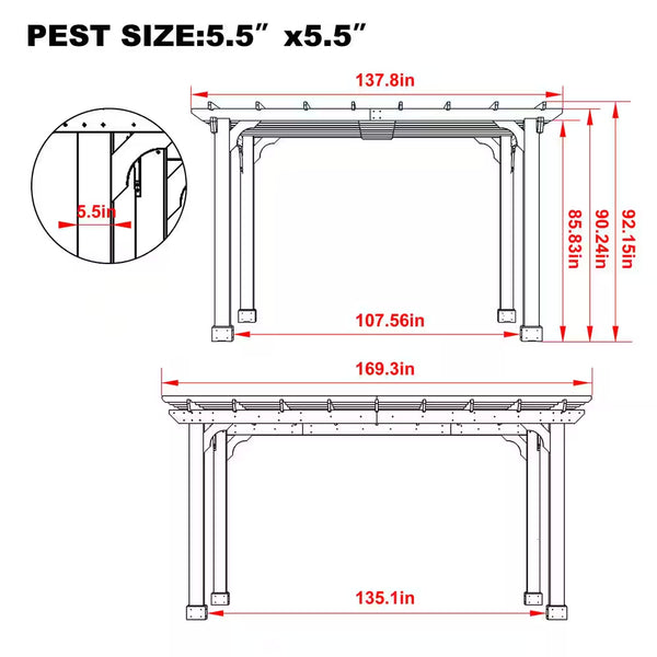 Cedar Wood Patio Pergola Built to Provide Shade, 14x12 Ft Rectangle, Multi-Level Trellis, Weather Resistant