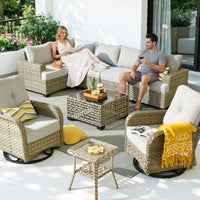 9 Pieces Patio Furniture Set outside Furniture Wicker Patio Conversation Set with Swivel Chairs, Outdoor Furniture for Garden, Gray