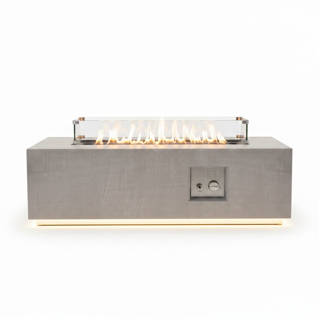 42 In. 50,000 BTU Rectangle Fire Pit Table in Gray Outdoor Propane Gas Fire Pit Table with LED Light