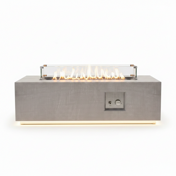 42 In. 50,000 BTU Rectangle Fire Pit Table in Gray Outdoor Propane Gas Fire Pit Table with LED Light